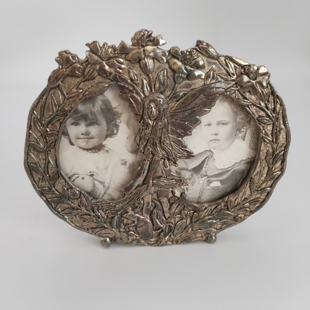 VTG Silver Scenes Silver Plated Small Double Frame Fairy with‎ Saying UK 1993